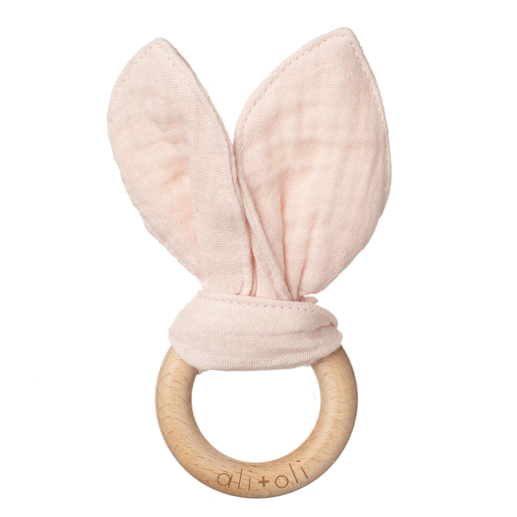 Crinkle Bunny Ears Wood Teether