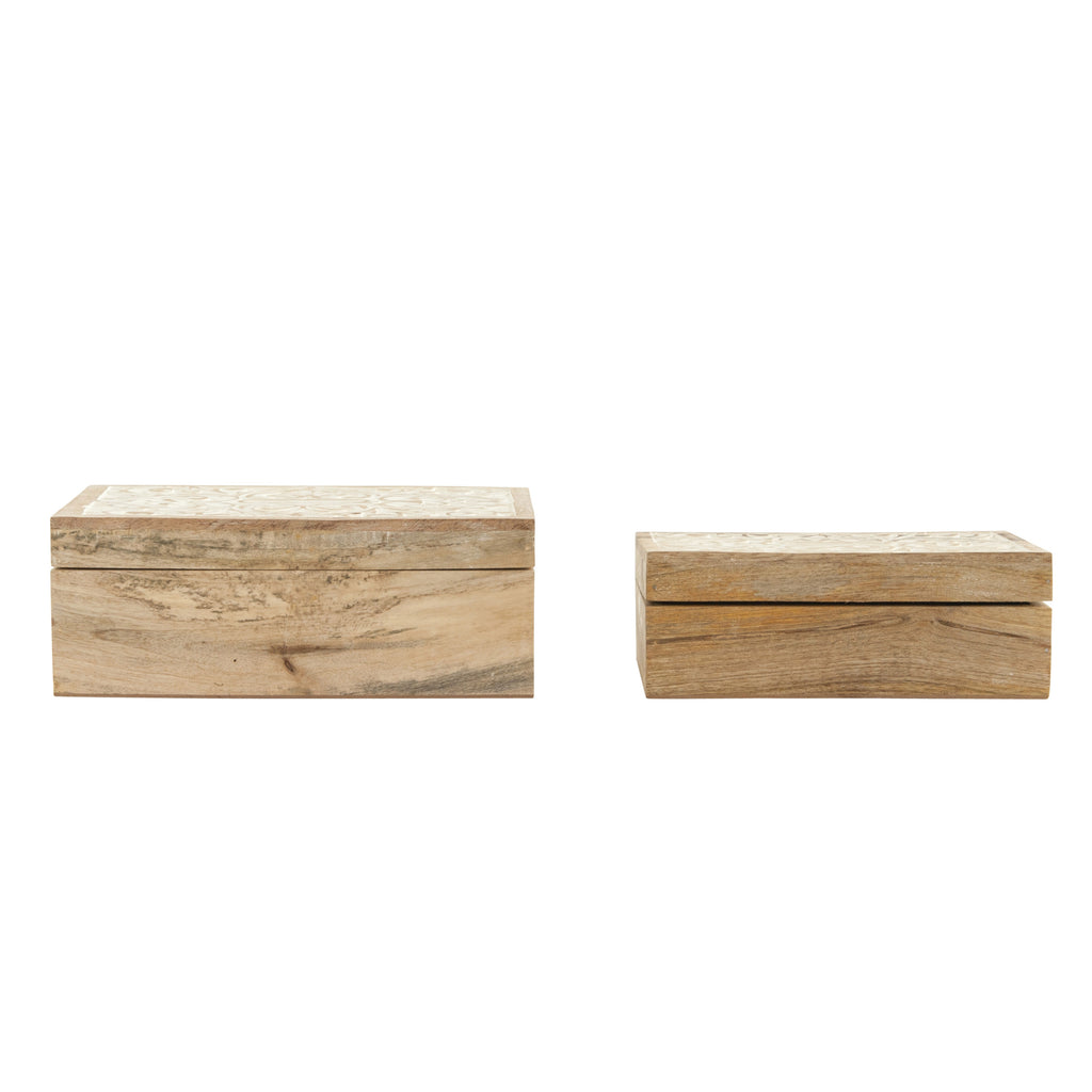 Hand-Carved Mango Wood Boxes, Set of 2
