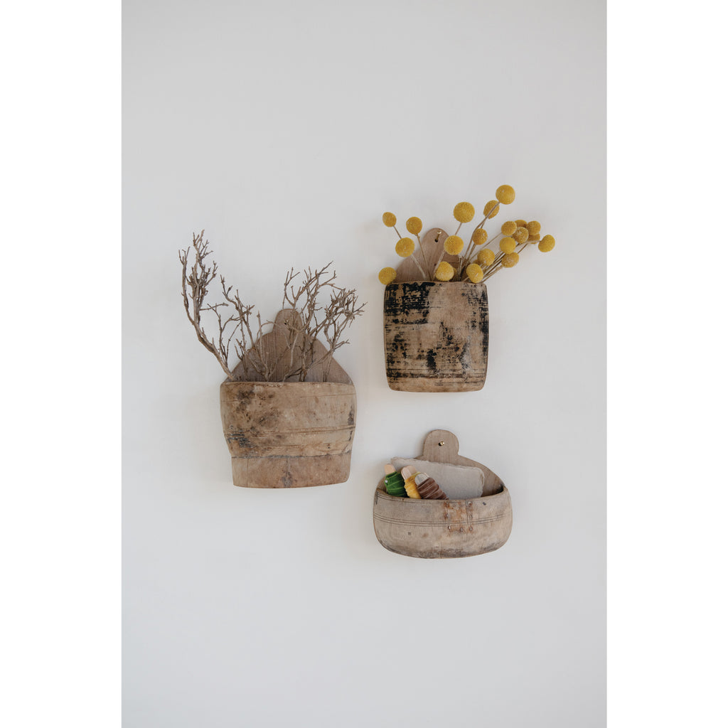 Found Wood Wall Half Pot (Each One Will Vary)