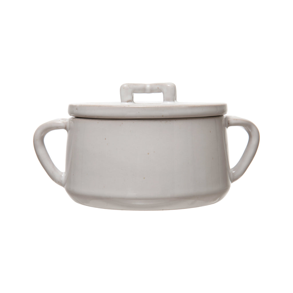 Stoneware Mini Baker w/ Handles & Lid(Each One Will Vary)