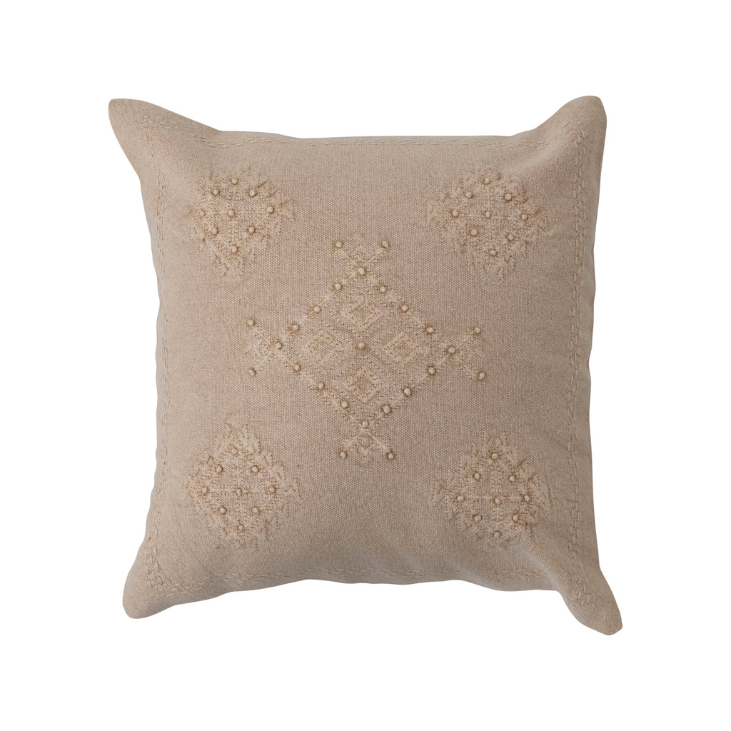 Embroidered French Knotted Throw Pillow, Linen Color