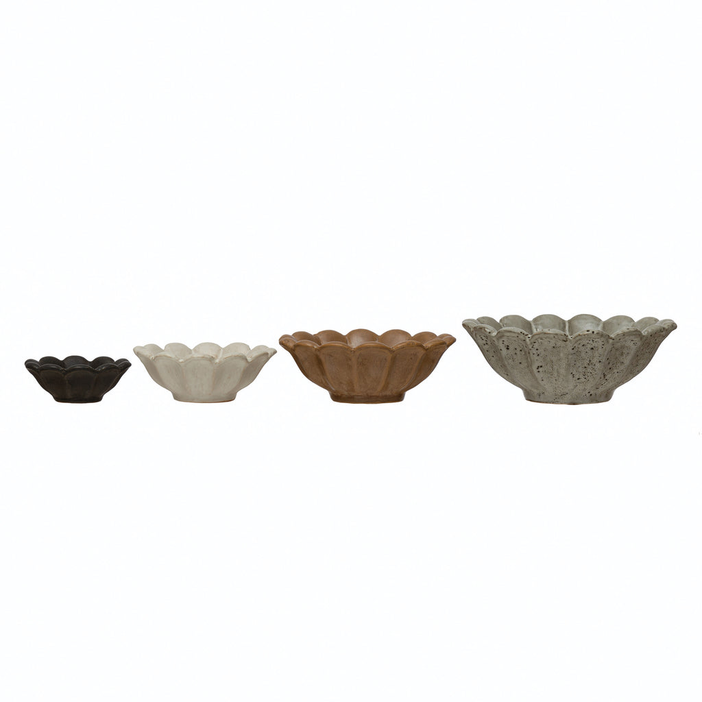 Stoneware Flower Bowls, Reactive Glaze, Multi Color, Set of 4 (Each One Will Vary)