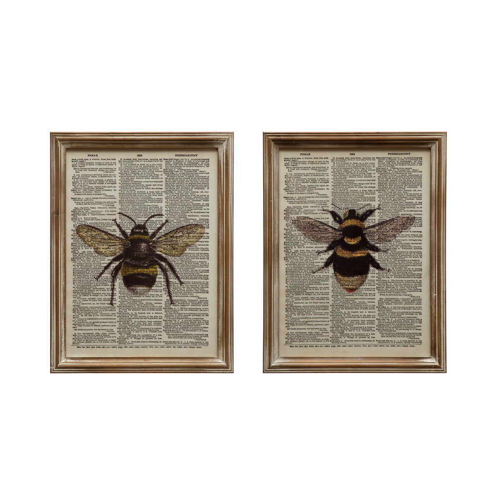 Wood Framed Bee Book Print