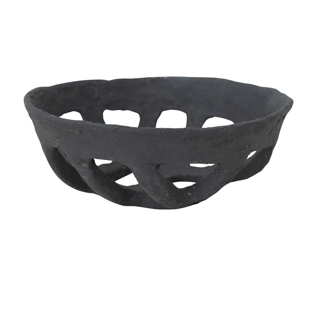 Black Decorative Handmade Paper Mache Basket Bowl