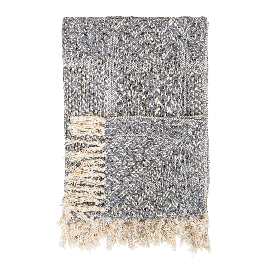 Recycled Cotton Blend Knit Throw w/ Fringe, Grey