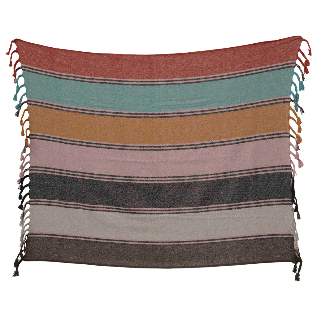 Multi Colored Striped Throw w/ Braided Fringe