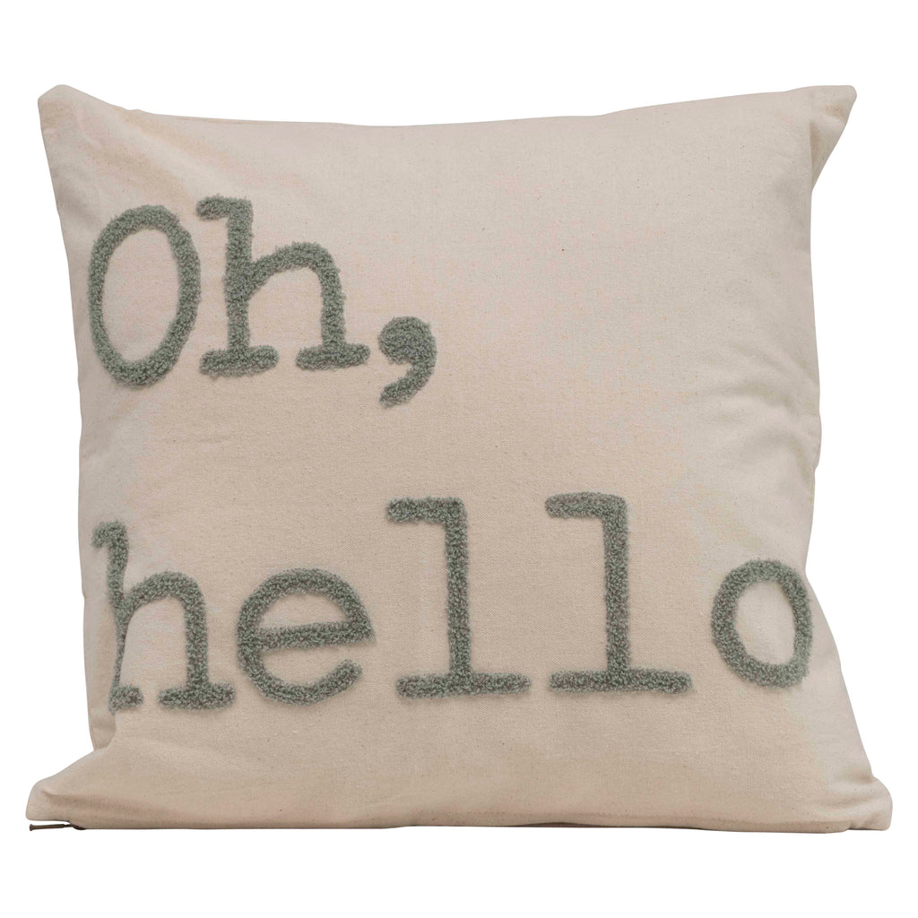 Embroidered "Oh, Hello" Throw Pillow