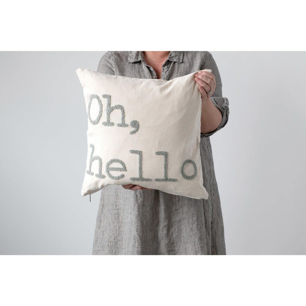 Embroidered "Oh, Hello" Throw Pillow