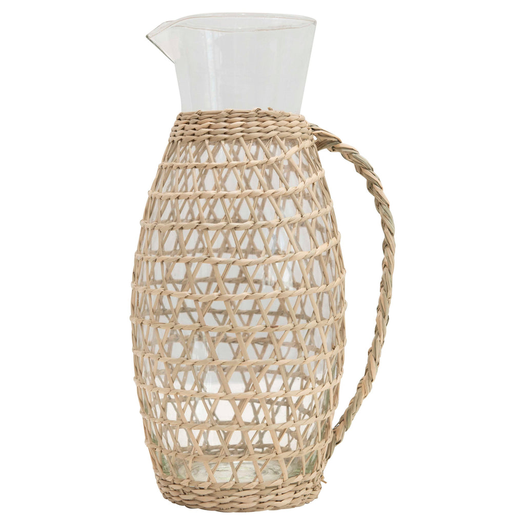 Woven Seagrass Glass Pitcher