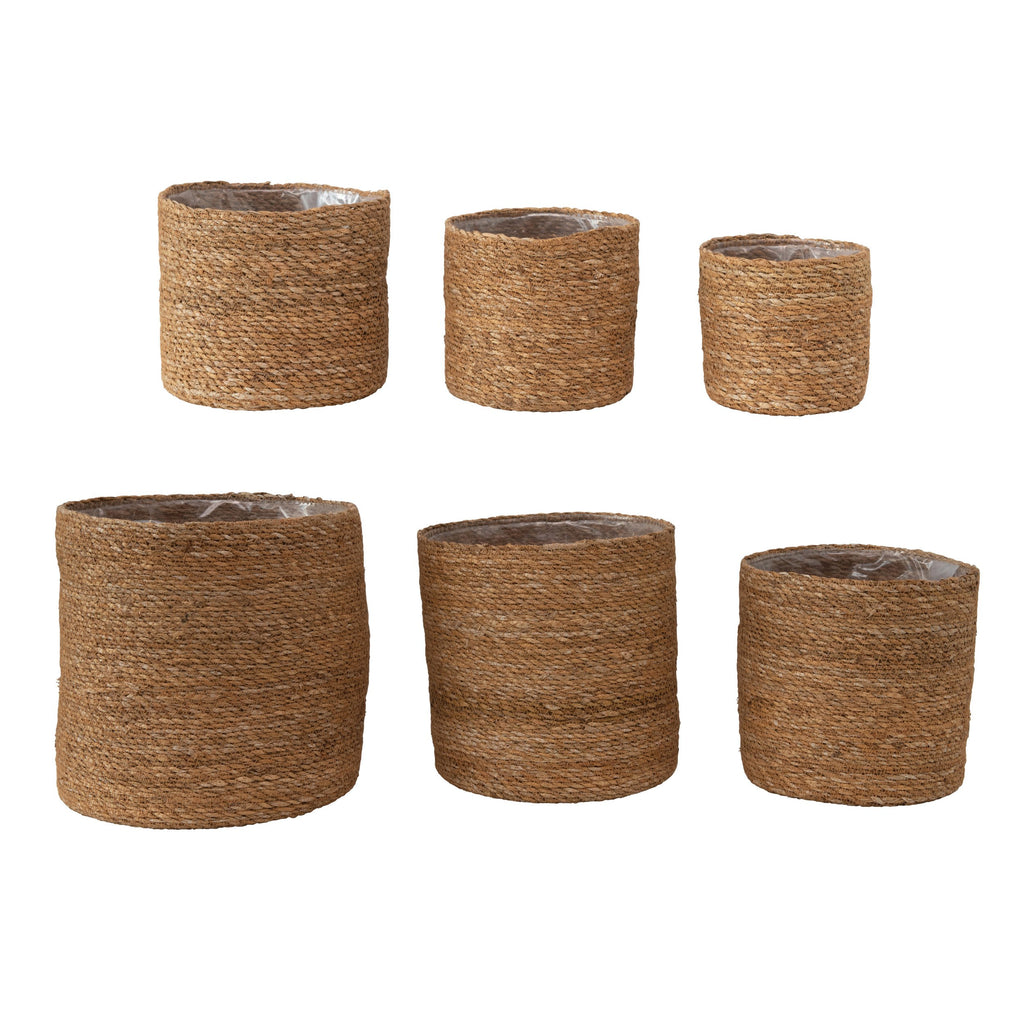 Hand-Woven Lined Baskets, Set of 6