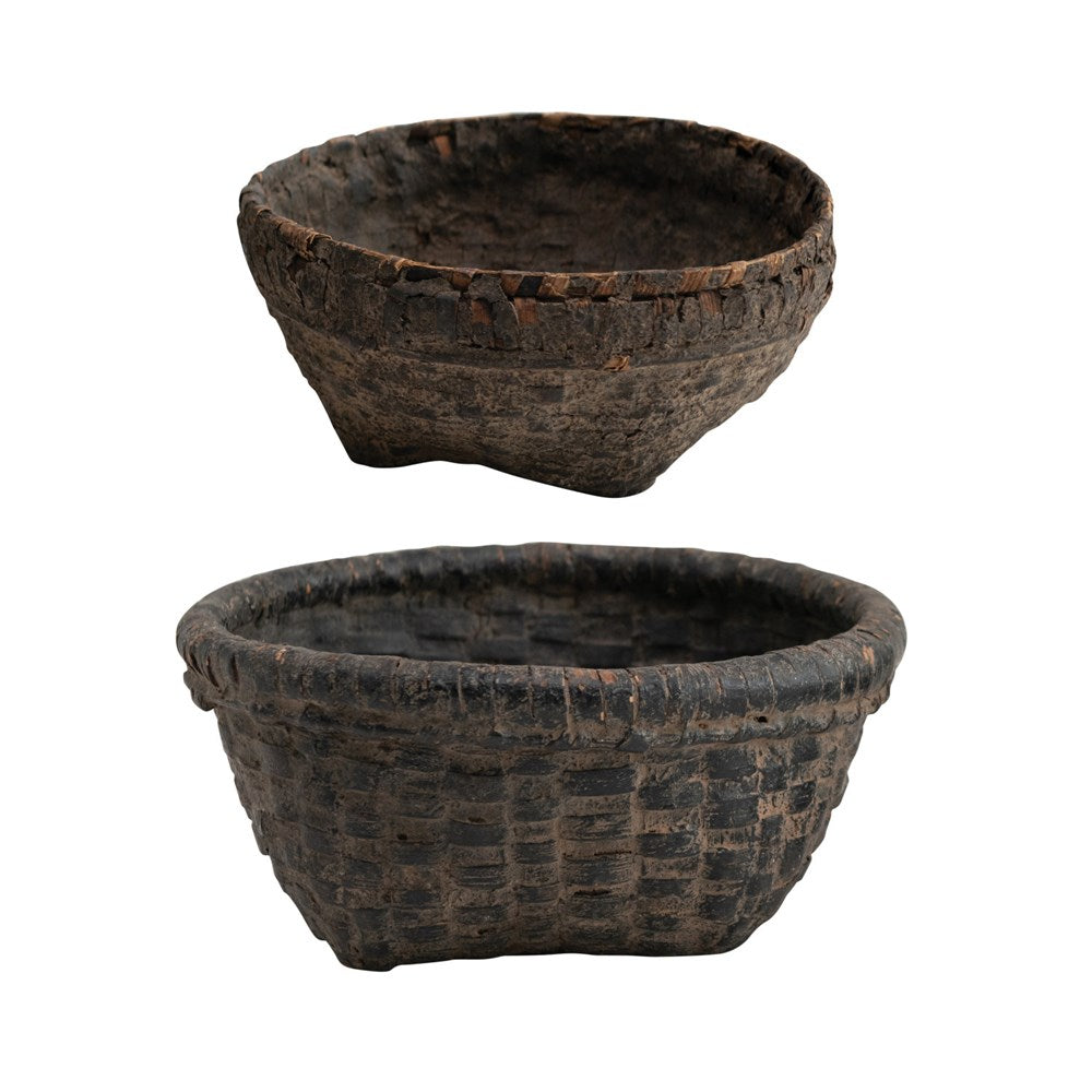 Found Decorative Cane Basket, Distressed Black (Each Varies)