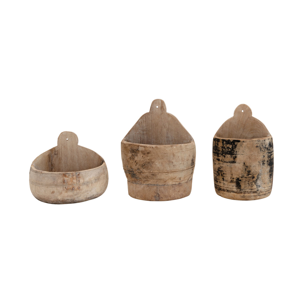 Found Wood Wall Half Pot (Each One Will Vary)