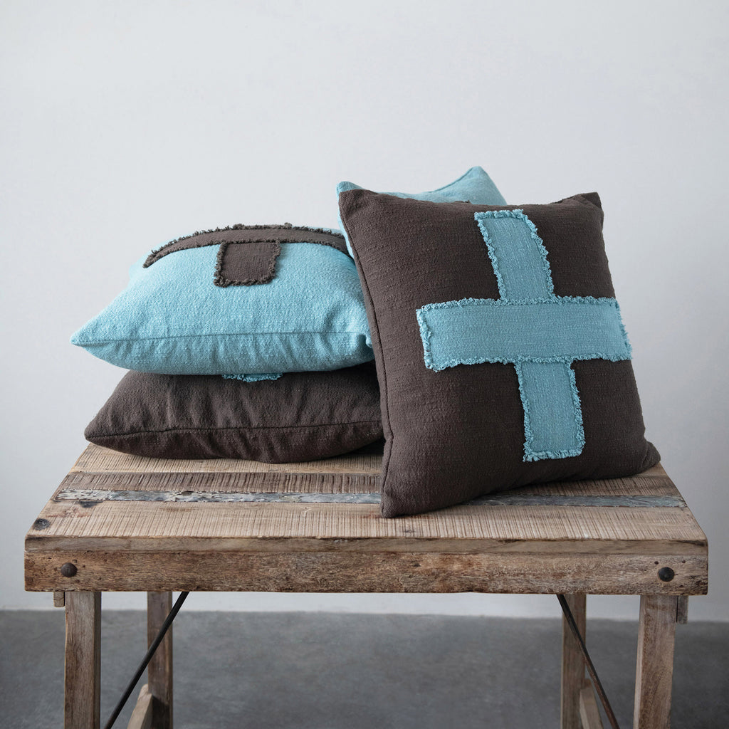 Teal / Brown Swiss Cross Pillow