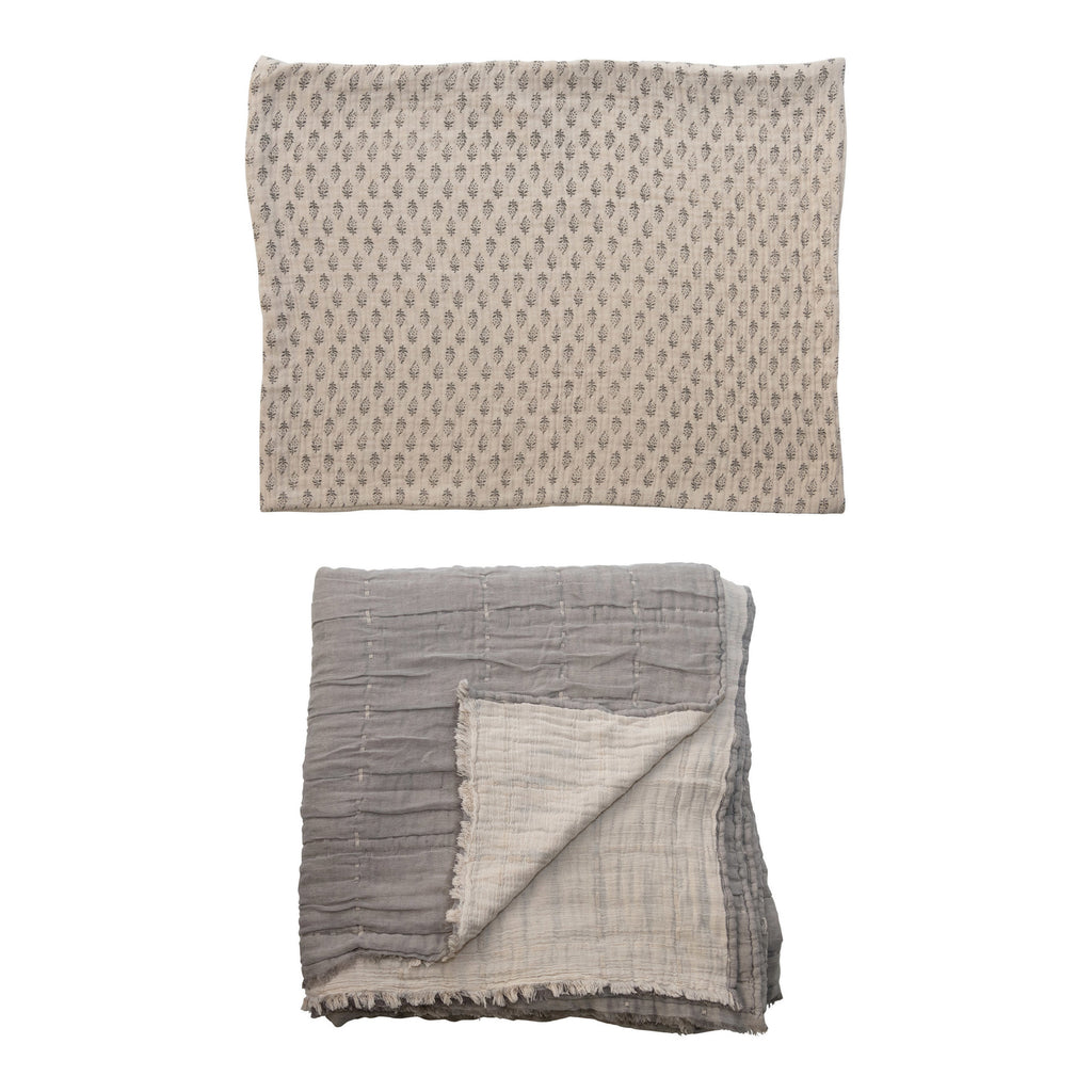 Textile Block Stamped Bedding Set, Set of 3