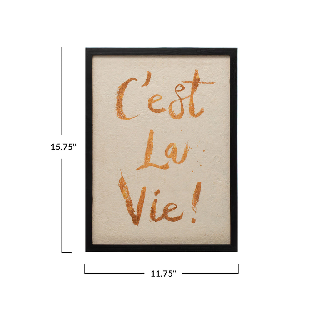Wood Framed Glass Wall Décor "C'est La Vie"