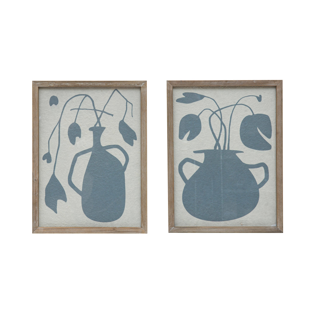 Abstract Wood Framed & Glass Wall Decor