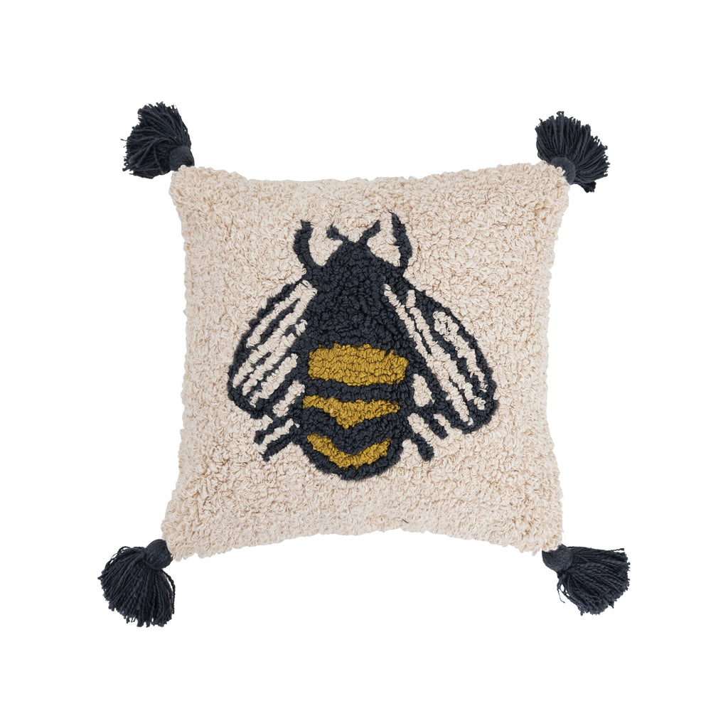 Punch Hook Tasseled Bee Throw Pillow