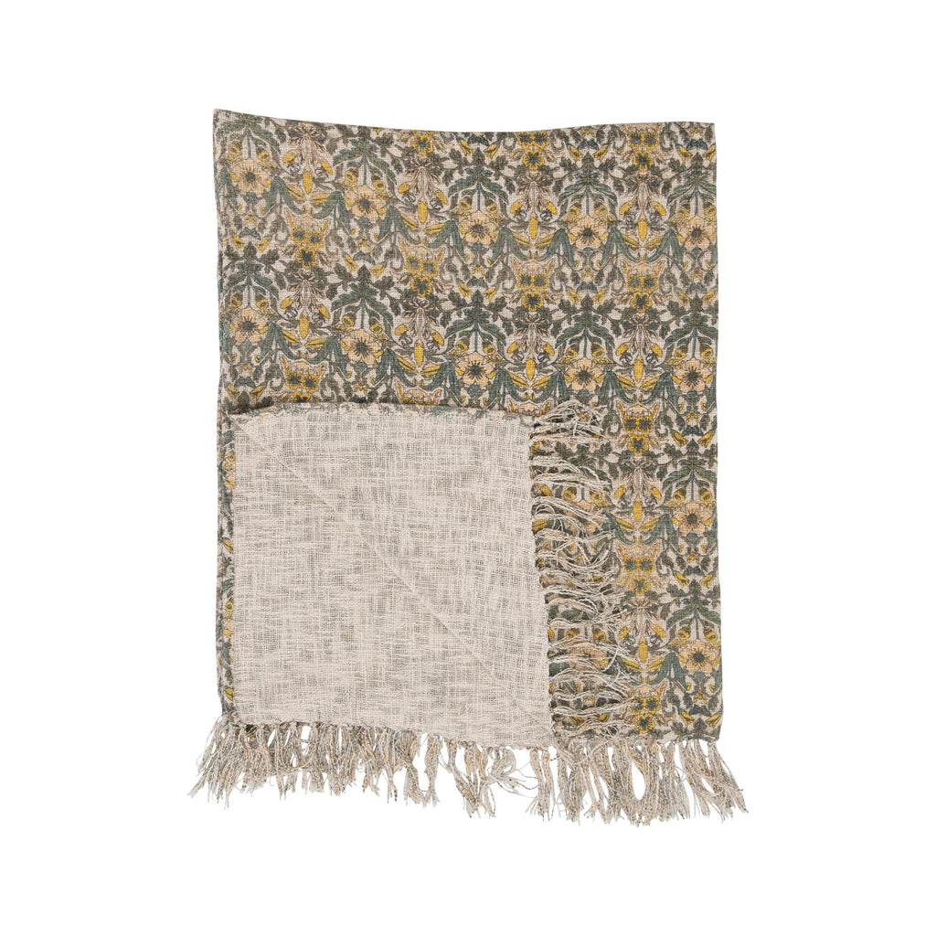 Floral Fringed Throw Blanket, Multi Color