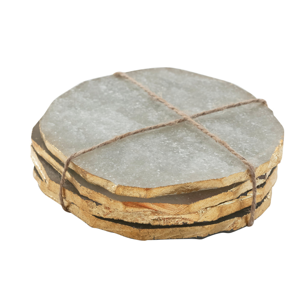 Quartz Coasters w/ Gold Edge, Set of 4 (Each One Will Vary)