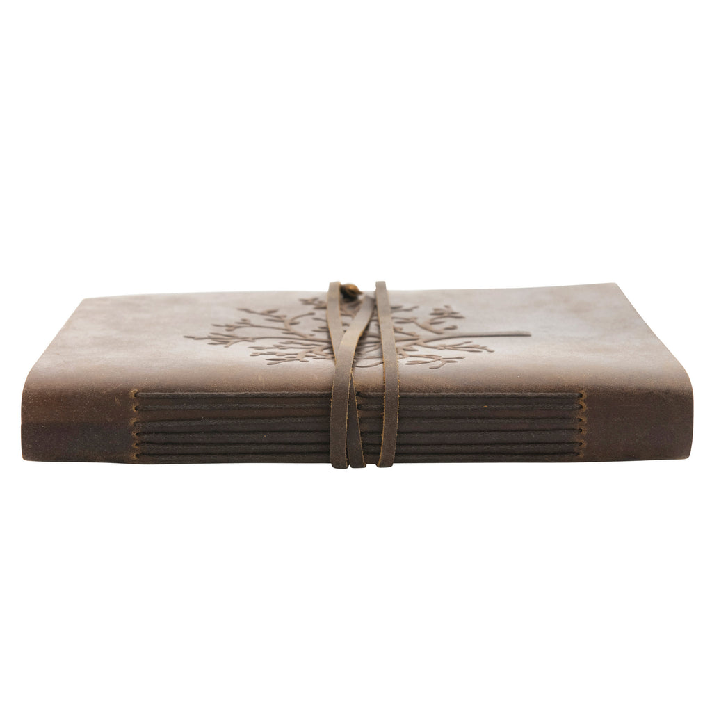 Leather Bound Embossed Tree Journal w/ Handmade Paper