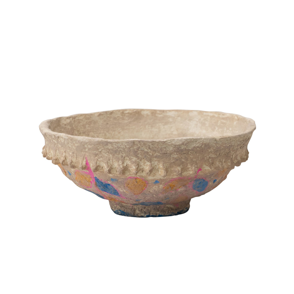 Decorative Hand-Painted Vintage Reproduction Paper Mache Bowl, Multi Color (Each One Will Vary)