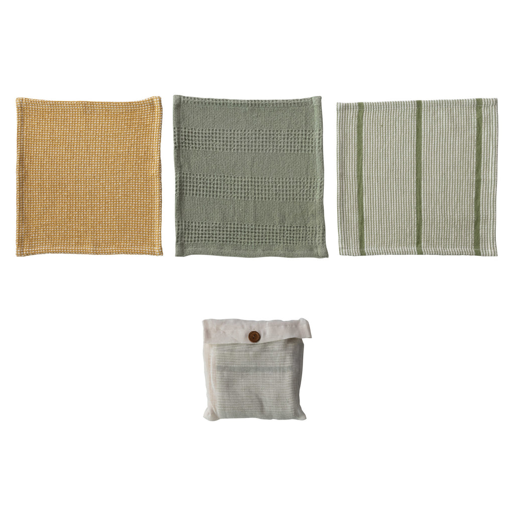 Square Cotton Waffle Weave Dish Cloths, Set of 3 in Bag