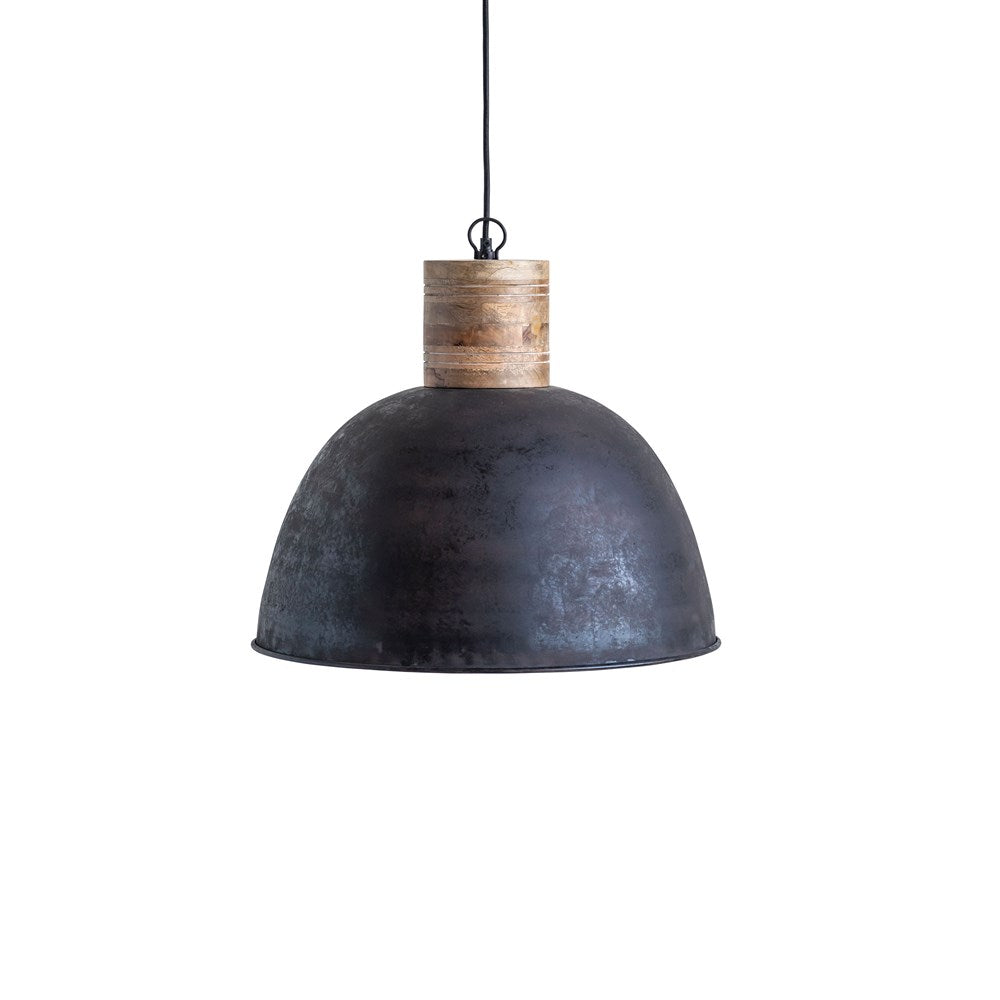 Metal & Wood Pendant Lamp, 6' Cord, Matte Black Finish