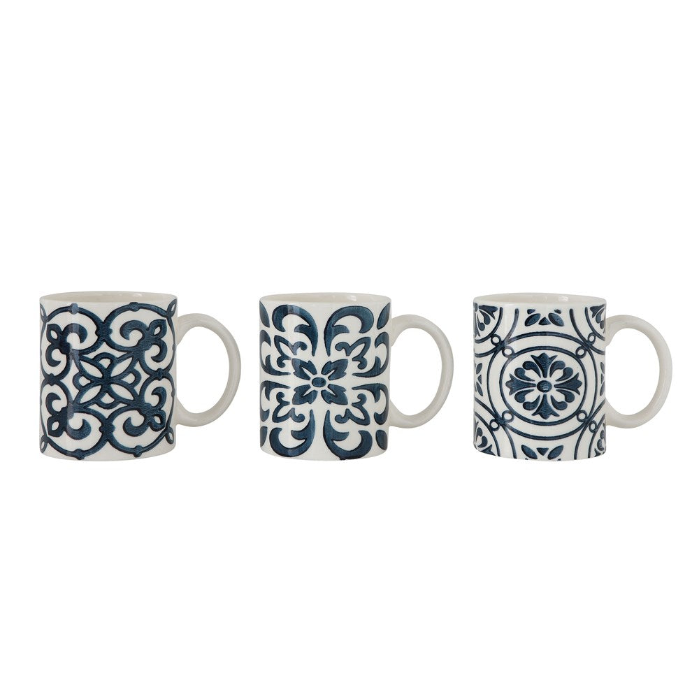 Hand-Painted Stoneware Mug, Blue & White