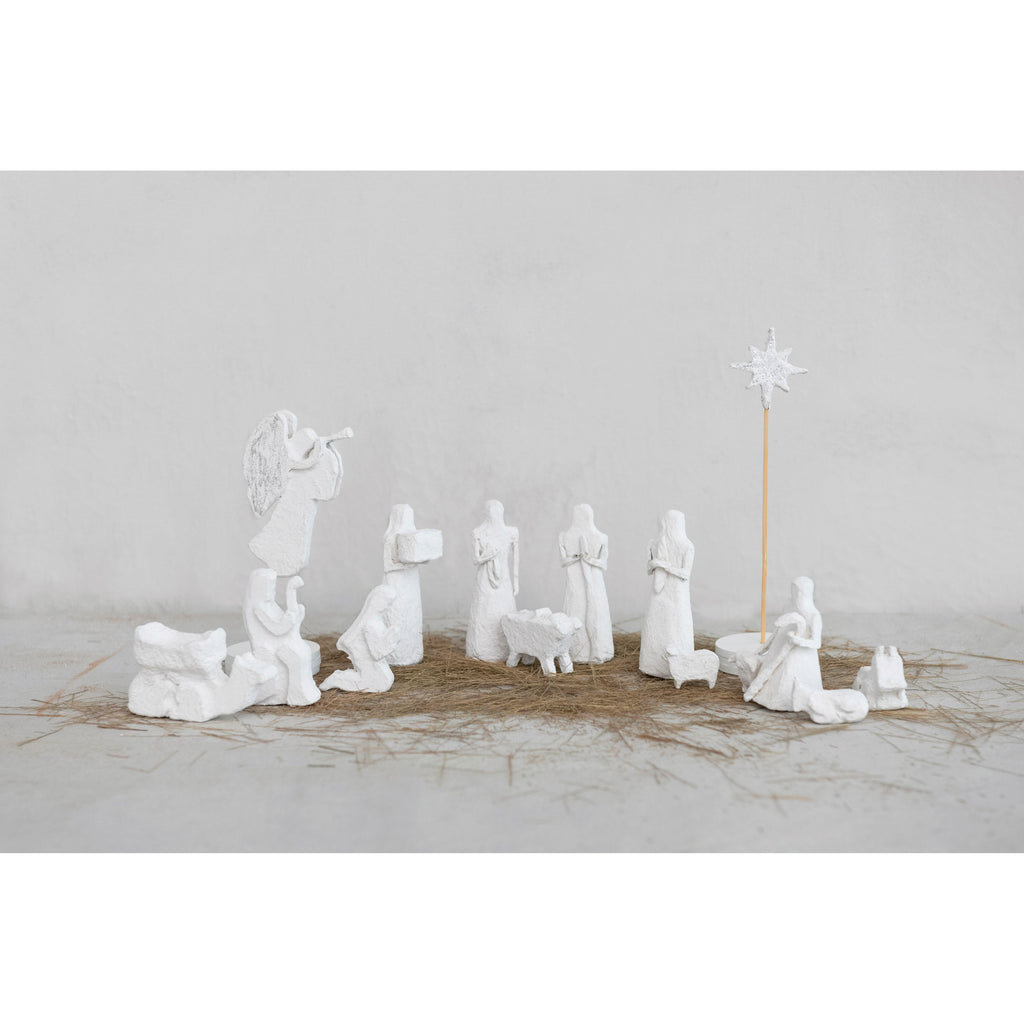 Paper Mache Nativity Scene, Set of 14